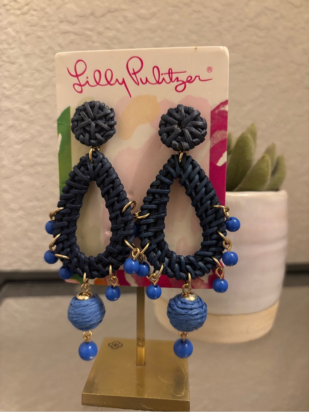 Lilly Pulitzer Alba Blue Raffis Drop Earrings NWOT